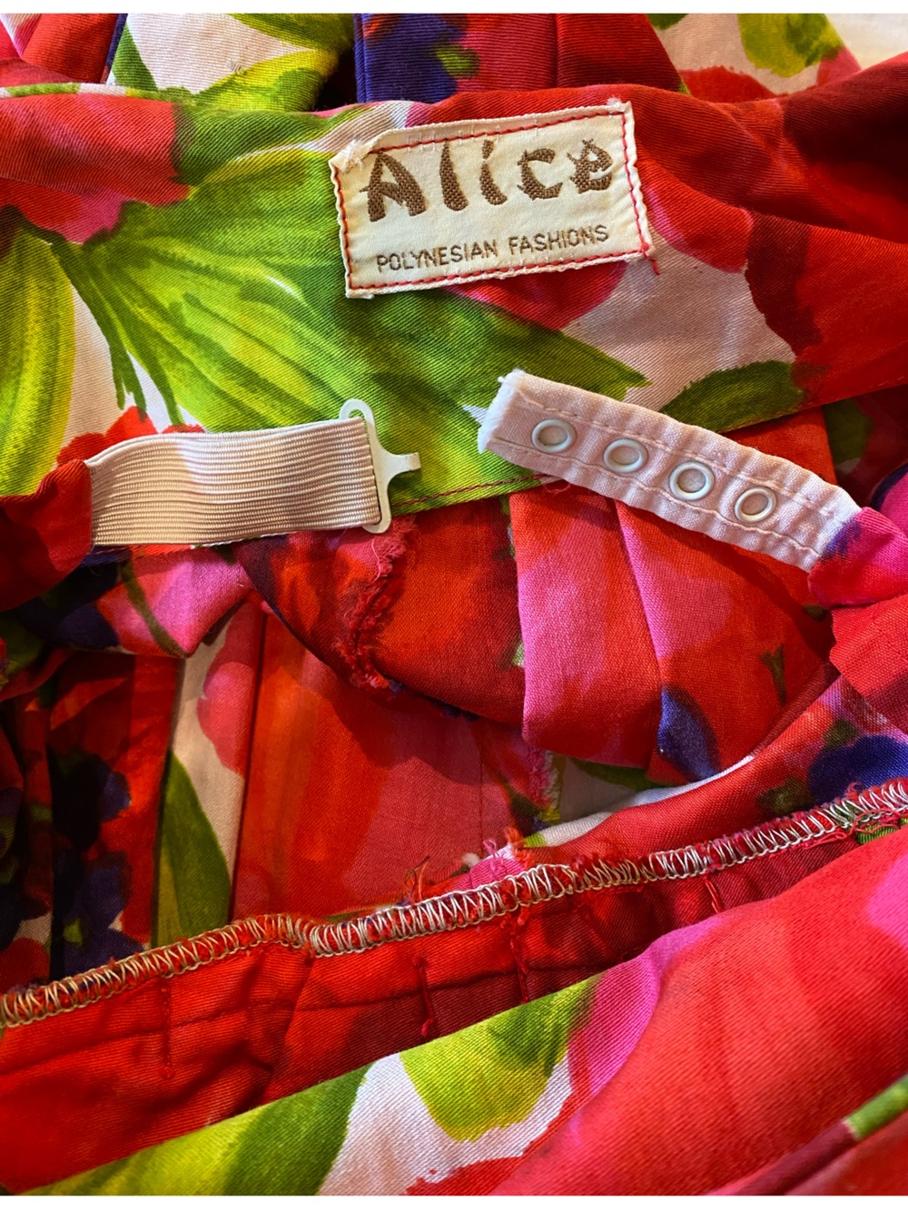 Vintage 1960s Alice Polynesian Fashions Hawaiian Floral Muumuu Maxi Dress Medium - Picture 5 of 8